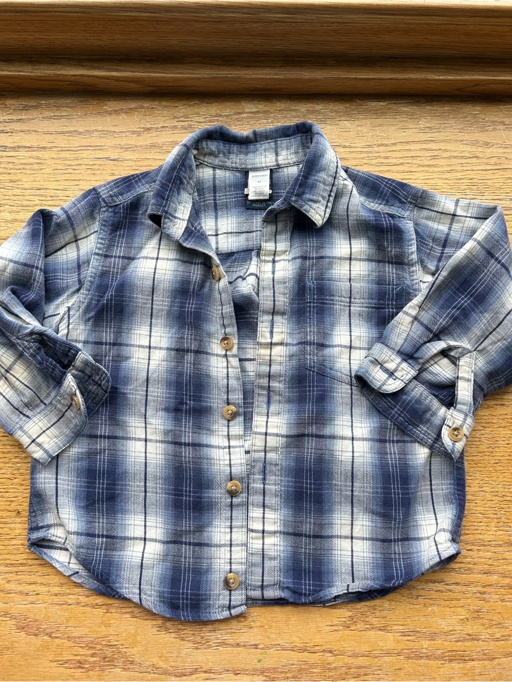 Lands' End Blue and White Plaid Button-Down Shirt Sz 2T 100% Cotton Fall Casual